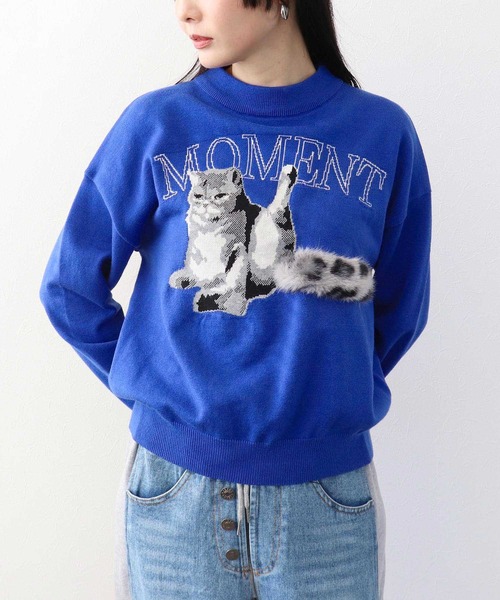 Three Four Time（ｽﾘｰﾌｫｰﾀｲﾑ）の「ストレッチＣＡＴジャガードニットプルオーバー（ニット/セーター・レディース・ブルー/ブラック/レッド・FREE）」の2枚目の写真