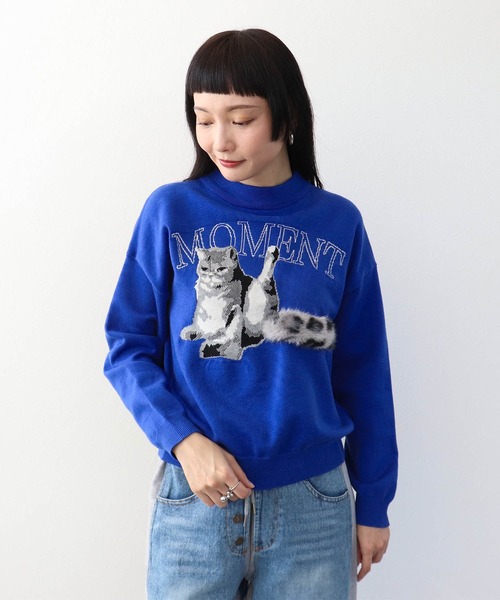 Three Four Time（ｽﾘｰﾌｫｰﾀｲﾑ）の「ストレッチＣＡＴジャガードニットプルオーバー（ニット/セーター・レディース・ブルー/ブラック/レッド・FREE）」の9枚目の写真