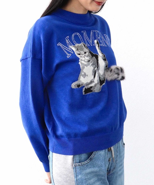 Three Four Time（ｽﾘｰﾌｫｰﾀｲﾑ）の「ストレッチＣＡＴジャガードニットプルオーバー（ニット/セーター・レディース・ブルー/ブラック/レッド・FREE）」の10枚目の写真