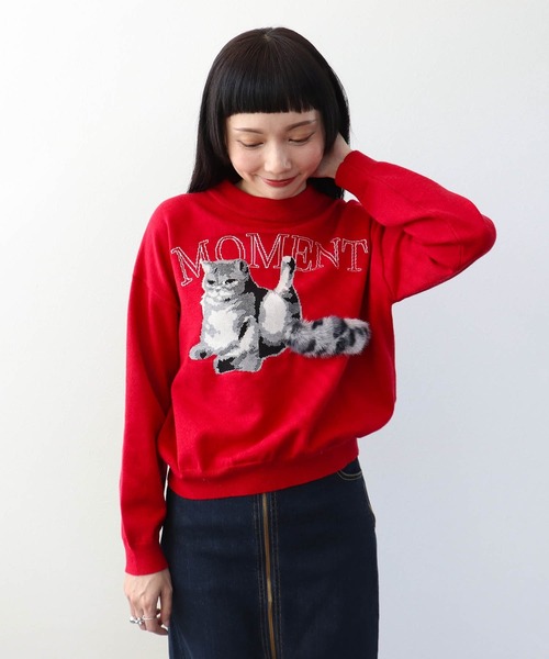 Three Four Time（ｽﾘｰﾌｫｰﾀｲﾑ）の「ストレッチＣＡＴジャガードニットプルオーバー（ニット/セーター・レディース・ブルー/ブラック/レッド・FREE）」の14枚目の写真