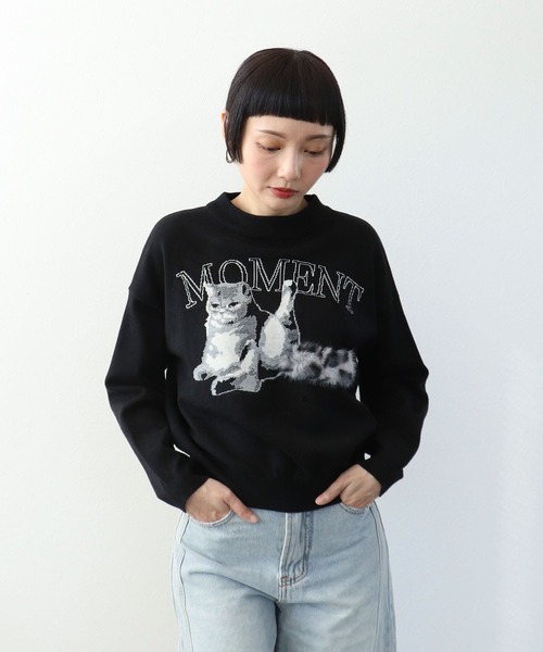 Three Four Time（ｽﾘｰﾌｫｰﾀｲﾑ）の「ストレッチＣＡＴジャガードニットプルオーバー（ニット/セーター・レディース・ブルー/ブラック/レッド・FREE）」の5枚目の写真