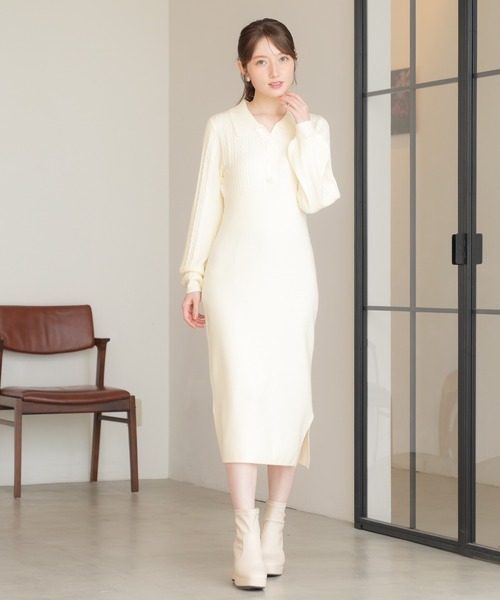 ASTORIA ODIER(アストリアオディール)の「ケーブル切替ポロニットワンピース(ワンピース・レディース・ブラック/ワイン/グレイッシュブルー/ホワイト・MEDIUM/LARGE)」の2枚目の写真