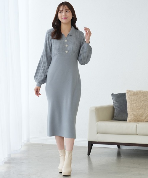 ASTORIA ODIER(アストリアオディール)の「ケーブル切替ポロニットワンピース(ワンピース・レディース・ブラック/ワイン/グレイッシュブルー/ホワイト・MEDIUM/LARGE)」の4枚目の写真