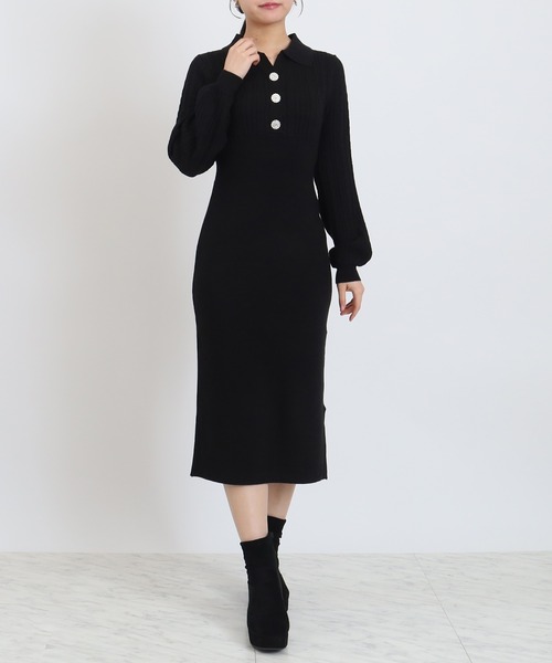 ASTORIA ODIER(アストリアオディール)の「ケーブル切替ポロニットワンピース(ワンピース・レディース・ブラック/ワイン/グレイッシュブルー/ホワイト・MEDIUM/LARGE)」の3枚目の写真