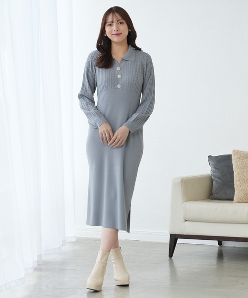 ASTORIA ODIER(アストリアオディール)の「ケーブル切替ポロニットワンピース(ワンピース・レディース・ブラック/ワイン/グレイッシュブルー/ホワイト・MEDIUM/LARGE)」の5枚目の写真