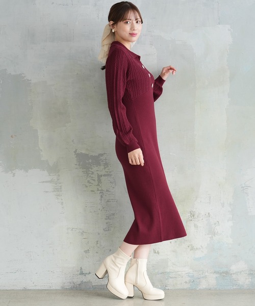 ASTORIA ODIER(アストリアオディール)の「ケーブル切替ポロニットワンピース(ワンピース・レディース・ブラック/ワイン/グレイッシュブルー/ホワイト・MEDIUM/LARGE)」の10枚目の写真