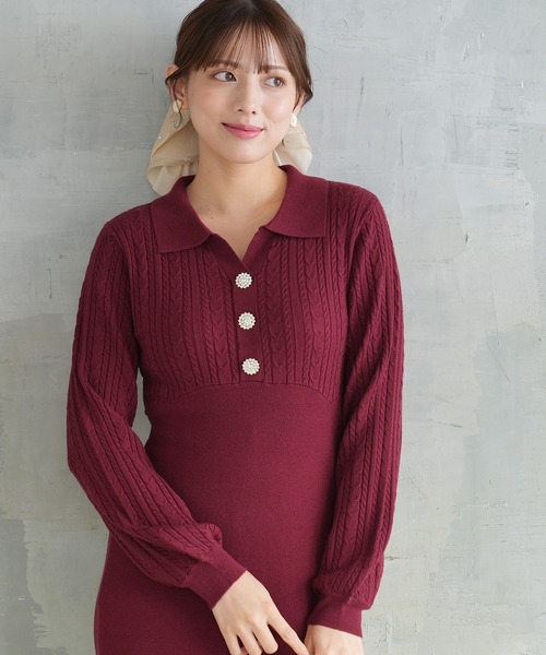 ASTORIA ODIER(アストリアオディール)の「ケーブル切替ポロニットワンピース(ワンピース・レディース・ブラック/ワイン/グレイッシュブルー/ホワイト・MEDIUM/LARGE)」の13枚目の写真