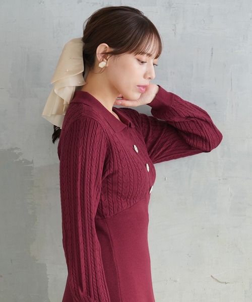 ASTORIA ODIER(アストリアオディール)の「ケーブル切替ポロニットワンピース(ワンピース・レディース・ブラック/ワイン/グレイッシュブルー/ホワイト・MEDIUM/LARGE)」の14枚目の写真