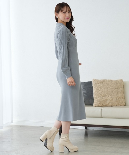 ASTORIA ODIER(アストリアオディール)の「ケーブル切替ポロニットワンピース(ワンピース・レディース・ブラック/ワイン/グレイッシュブルー/ホワイト・MEDIUM/LARGE)」の7枚目の写真