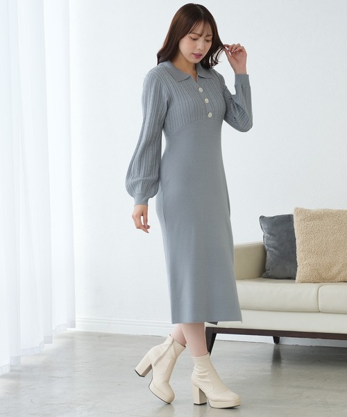 ASTORIA ODIER(アストリアオディール)の「ケーブル切替ポロニットワンピース(ワンピース・レディース・ブラック/ワイン/グレイッシュブルー/ホワイト・MEDIUM/LARGE)」の6枚目の写真