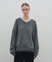 Drop Wool V-Neck Pullover (Grey)