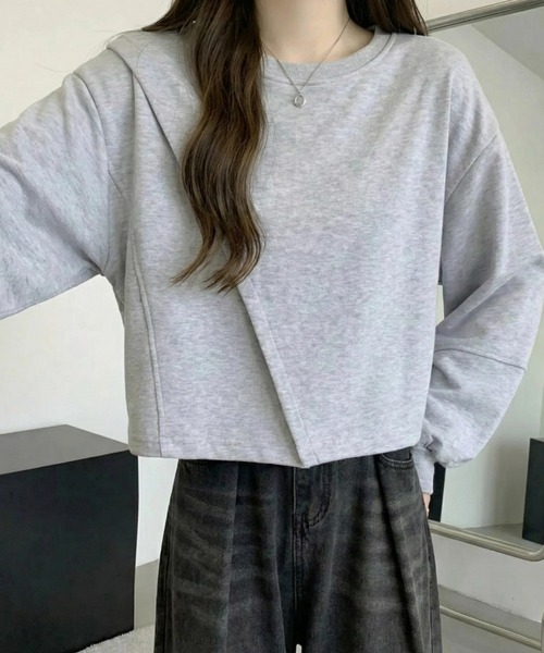 cammie（キャミー）の「前スリット入りトップス（スウェット・レディース・アイボリー/ブラック/グレー・M/L）」の3枚目の写真