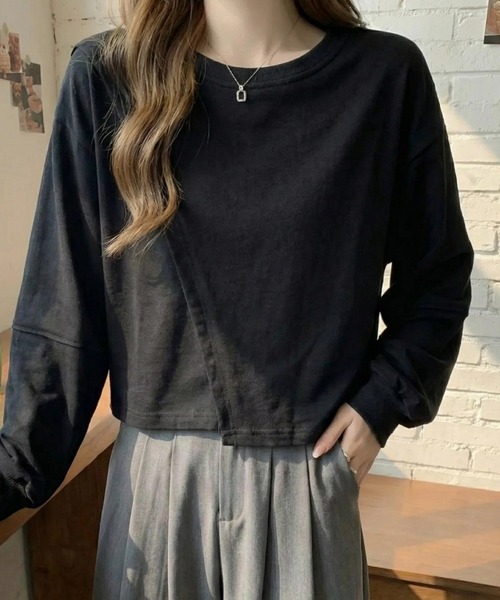 cammie（キャミー）の「前スリット入りトップス（スウェット・レディース・アイボリー/ブラック/グレー・M/L）」の2枚目の写真