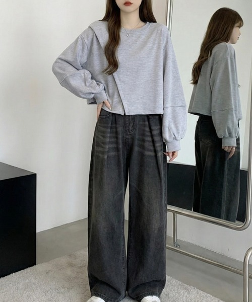 cammie（キャミー）の「前スリット入りトップス（スウェット・レディース・アイボリー/ブラック/グレー・M/L）」の12枚目の写真