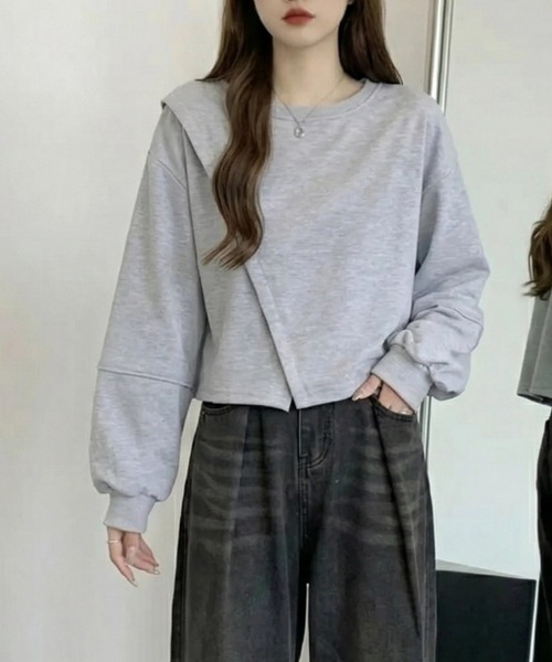 cammie（キャミー）の「前スリット入りトップス（スウェット・レディース・アイボリー/ブラック/グレー・M/L）」の13枚目の写真