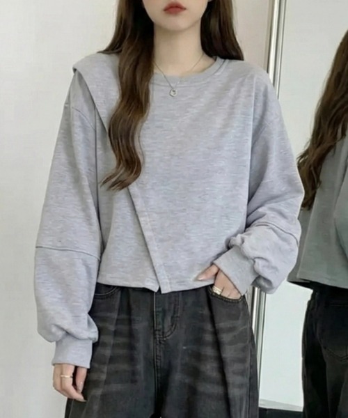 cammie（キャミー）の「前スリット入りトップス（スウェット・レディース・アイボリー/ブラック/グレー・M/L）」の15枚目の写真