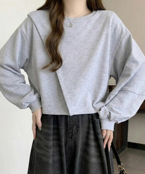 cammie（キャミー）の「前スリット入りトップス（スウェット・レディース・アイボリー/ブラック/グレー・M/L）」の14枚目の写真