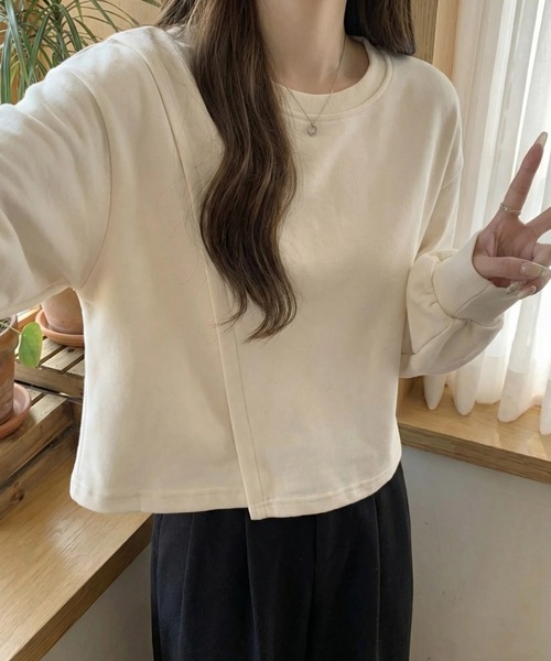 cammie（キャミー）の「前スリット入りトップス（スウェット・レディース・アイボリー/ブラック/グレー・M/L）」の6枚目の写真