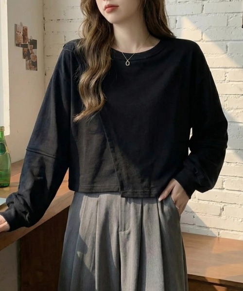 cammie（キャミー）の「前スリット入りトップス（スウェット・レディース・アイボリー/ブラック/グレー・M/L）」の8枚目の写真