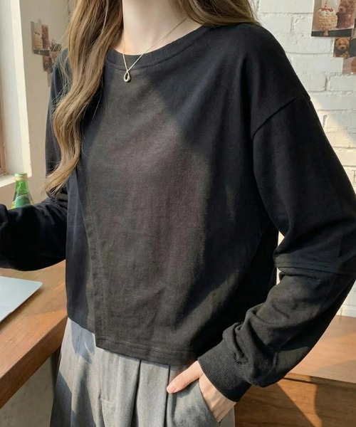 cammie（キャミー）の「前スリット入りトップス（スウェット・レディース・アイボリー/ブラック/グレー・M/L）」の11枚目の写真