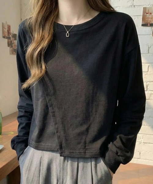 cammie（キャミー）の「前スリット入りトップス（スウェット・レディース・アイボリー/ブラック/グレー・M/L）」の10枚目の写真