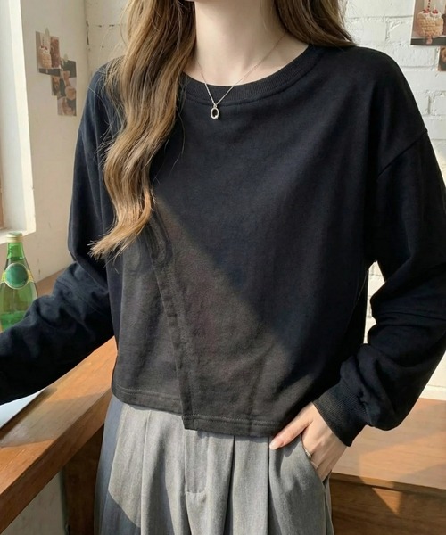 cammie（キャミー）の「前スリット入りトップス（スウェット・レディース・アイボリー/ブラック/グレー・M/L）」の9枚目の写真