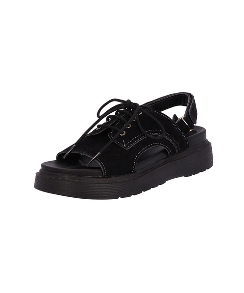 SHOEHI（シューハイ）の「[ムシンサ単独] オリバー レースアップ ベルクロ サンダル(3Colors)_S7545（サンダル・メンズ・ブラック/ブラック系その他・MEDIUM/SMALL/LARGE）」の2枚目の写真