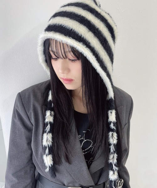 WEGO（ウィゴー）の「WEGO/ボーダーバラクラバ（ハット・レディース・ブラウン/ホワイト・FREE）」の3枚目の写真