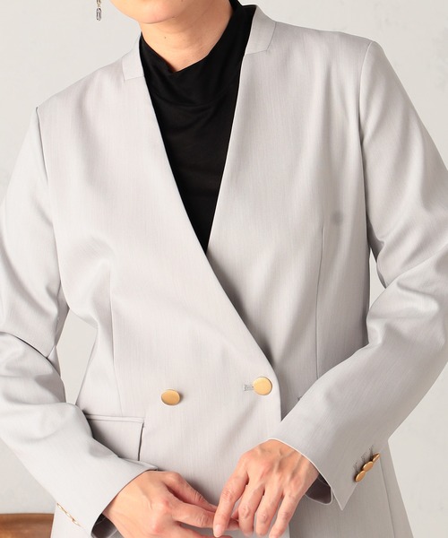 GALLORIA(ギャローリア)の「【セットアップで着られる】キレメクノーカラージャケット(ノーカラージャケット・レディース・ライトグレー/ネイビー・L/LL/M/S)」の6枚目の写真