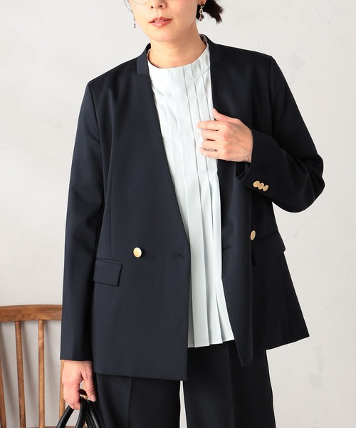 GALLORIA(ギャローリア)の「【セットアップで着られる】キレメクノーカラージャケット(ノーカラージャケット・レディース・ライトグレー/ネイビー・L/LL/M/S)」の7枚目の写真