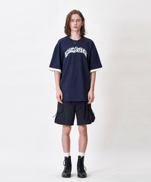 LAYERED SLEEVES T-SHIRT  [NAVY]
