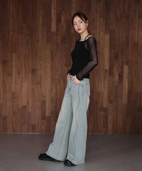 J by blue(ジェイバイブルー)の「ウェーブラインフレアデニムパンツ(デニムパンツ・レディース・ブルー/ネイビー・LARGE/MEDIUM)」の6枚目の写真