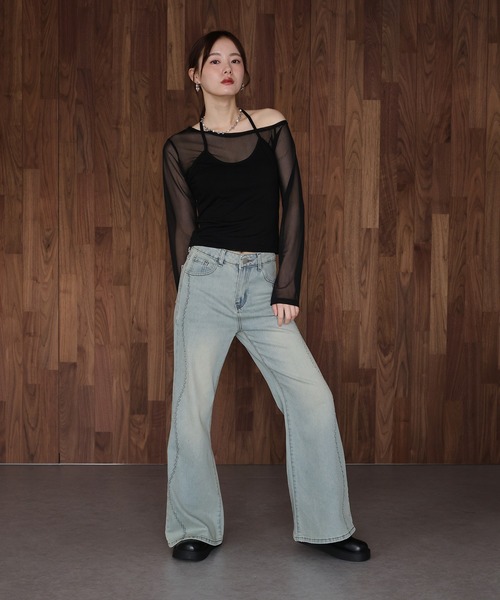 J by blue(ジェイバイブルー)の「ウェーブラインフレアデニムパンツ(デニムパンツ・レディース・ブルー/ネイビー・LARGE/MEDIUM)」の7枚目の写真