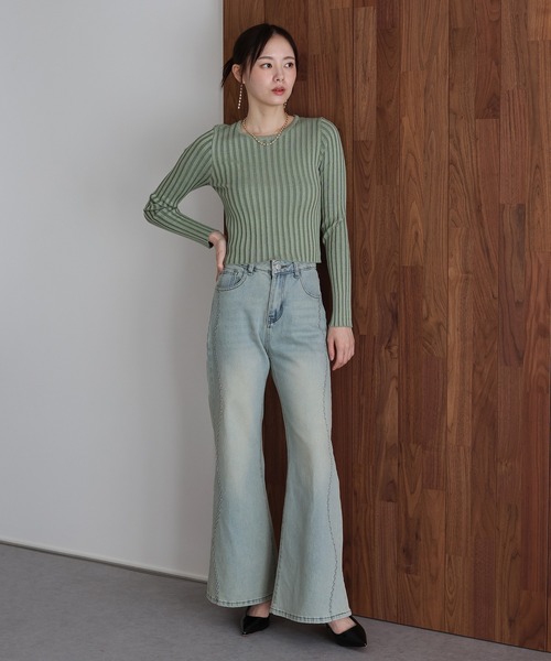 J by blue(ジェイバイブルー)の「ウェーブラインフレアデニムパンツ(デニムパンツ・レディース・ブルー/ネイビー・LARGE/MEDIUM)」の8枚目の写真