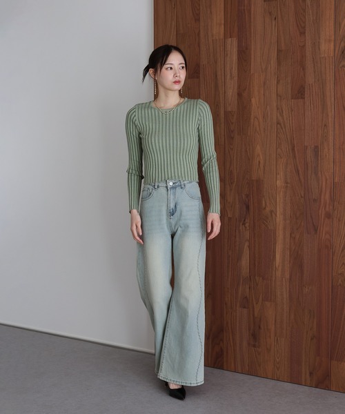 J by blue(ジェイバイブルー)の「ウェーブラインフレアデニムパンツ(デニムパンツ・レディース・ブルー/ネイビー・LARGE/MEDIUM)」の9枚目の写真