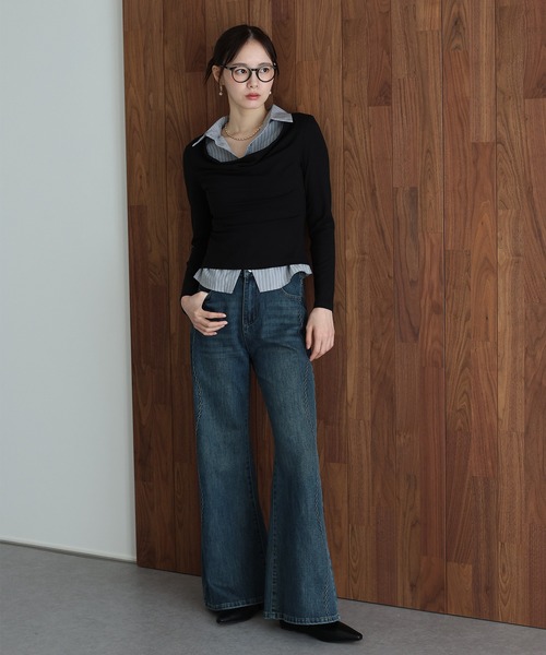 J by blue(ジェイバイブルー)の「ウェーブラインフレアデニムパンツ(デニムパンツ・レディース・ブルー/ネイビー・LARGE/MEDIUM)」の14枚目の写真