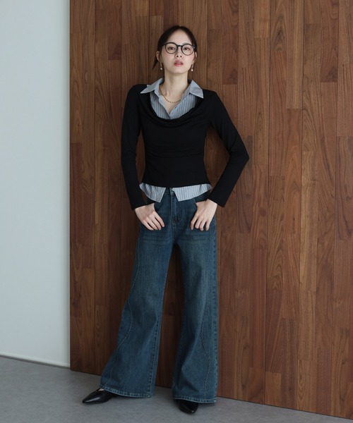 J by blue(ジェイバイブルー)の「ウェーブラインフレアデニムパンツ(デニムパンツ・レディース・ブルー/ネイビー・LARGE/MEDIUM)」の15枚目の写真