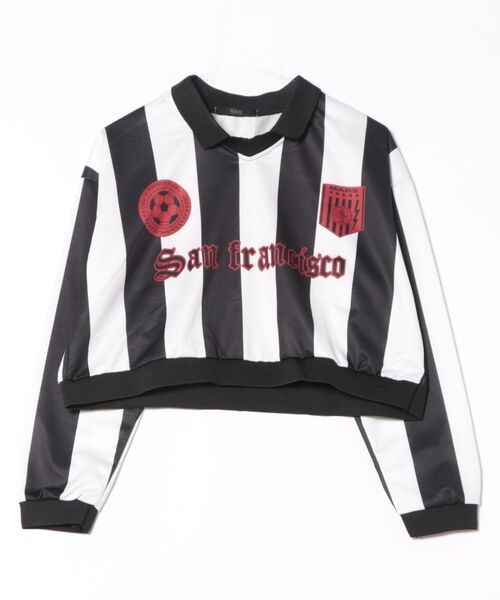 Ritzy(リッツィー)の「サッカージャージ風ストライプTシャツ(ポロシャツ・レディース・レッド/ブラック・M/L)」の9枚目の写真
