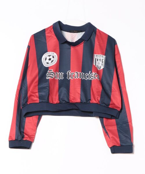 Ritzy(リッツィー)の「サッカージャージ風ストライプTシャツ(ポロシャツ・レディース・レッド/ブラック・M/L)」の10枚目の写真