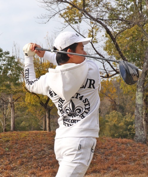 LUXE/R GOLF（ラグジュ ゴルフ）の「(RM)【LUXE/R GOLF】ストレッチ ポンチ コード刺繍 長袖  ジップパーカー（パーカー・メンズ・ブラック/杢グレー/ホワイト・X-LARGE/LARGE/MEDIUM）」の2枚目の写真