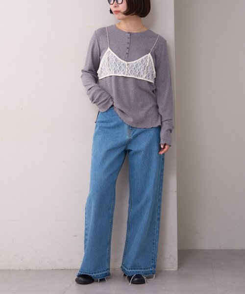 WILLOW(ウィロー)の「【willow】レースブラキャミ付きハニカムトップス(Tシャツ/カットソー・レディース・グレー/イエロー・ONE SIZE)」の6枚目の写真