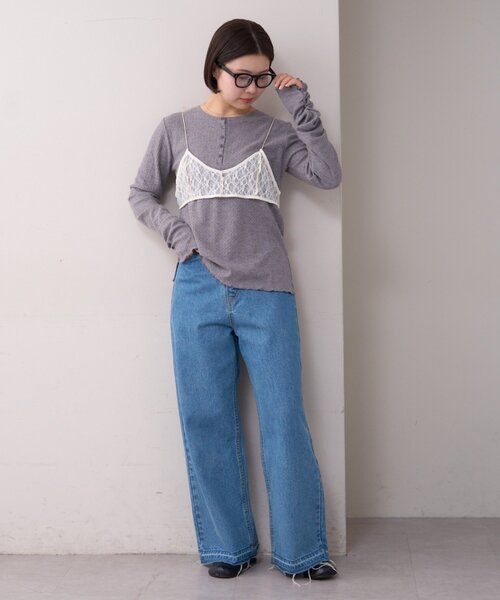 WILLOW(ウィロー)の「【willow】レースブラキャミ付きハニカムトップス(Tシャツ/カットソー・レディース・グレー/イエロー・ONE SIZE)」の7枚目の写真