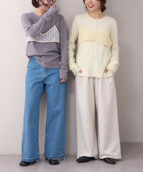 WILLOW(ウィロー)の「【willow】レースブラキャミ付きハニカムトップス(Tシャツ/カットソー・レディース・グレー/イエロー・ONE SIZE)」の9枚目の写真