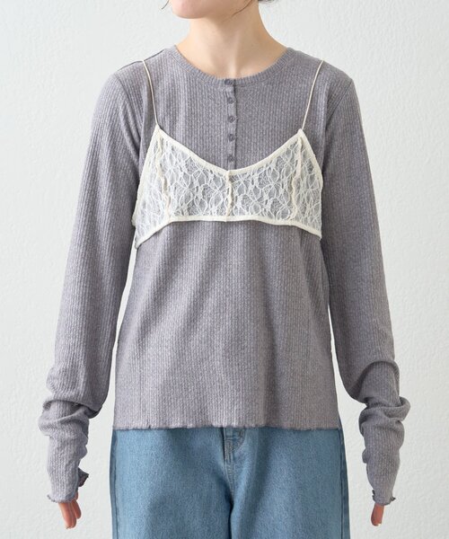 WILLOW(ウィロー)の「【willow】レースブラキャミ付きハニカムトップス(Tシャツ/カットソー・レディース・グレー/イエロー・ONE SIZE)」の10枚目の写真