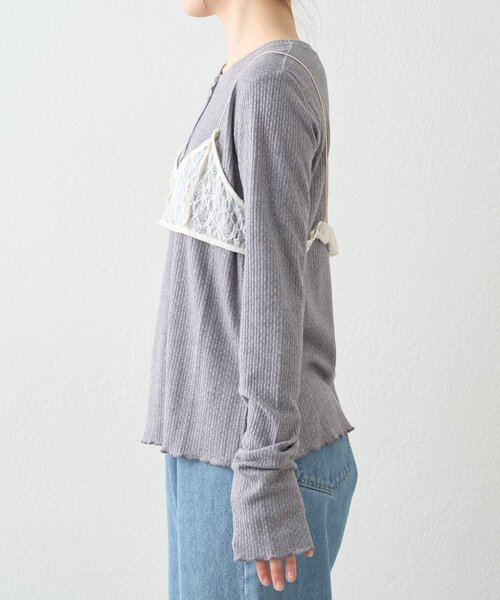 WILLOW(ウィロー)の「【willow】レースブラキャミ付きハニカムトップス(Tシャツ/カットソー・レディース・グレー/イエロー・ONE SIZE)」の11枚目の写真