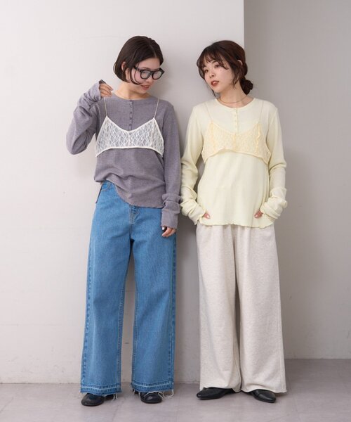 WILLOW(ウィロー)の「【willow】レースブラキャミ付きハニカムトップス(Tシャツ/カットソー・レディース・グレー/イエロー・ONE SIZE)」の21枚目の写真