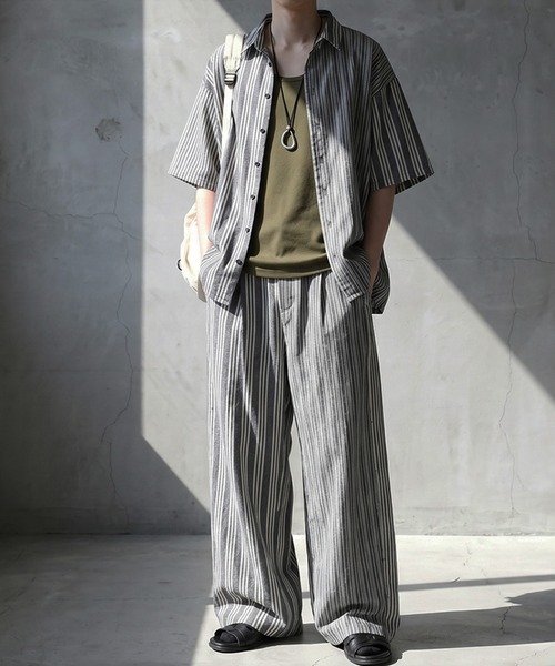 antiqua(アンティカ)の「ストライプ柄 タック ワイドパンツ(その他パンツ・レディース・ブラック・MEDIUM/LARGE)」の16枚目の写真
