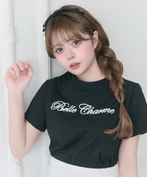 OLIVE des OLIVE（オリーブデオリーブ）の「【Belle Charme】Belle Charme Embroidery tee（Tシャツ/カットソー・レディース・ブラック/オフホワイト/ピンク・FREE）」の3枚目の写真