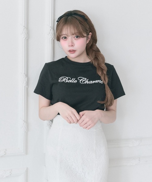 OLIVE des OLIVE（オリーブデオリーブ）の「【Belle Charme】Belle Charme Embroidery tee（Tシャツ/カットソー・レディース・ブラック/オフホワイト/ピンク・FREE）」の4枚目の写真