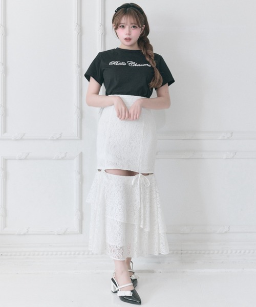 OLIVE des OLIVE（オリーブデオリーブ）の「【Belle Charme】Belle Charme Embroidery tee（Tシャツ/カットソー・レディース・ブラック/オフホワイト/ピンク・FREE）」の5枚目の写真